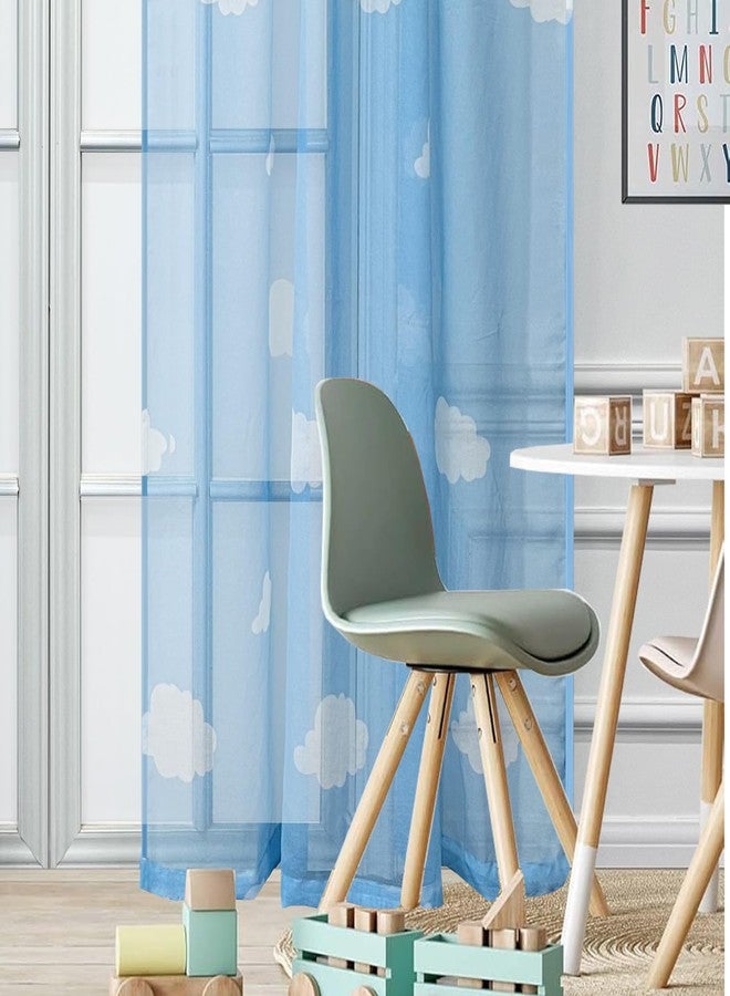 AiFMQQ Cartoon Print White Cloud Sheer Curtains for Kids Bedroom Living Room Rod Pocket Top 2 Panels 63 Inches Long Blue Light-Filtering Sheer Curtain for Nursery Baby Room (W42 L63 inch,Blue Sheer) - Image 4